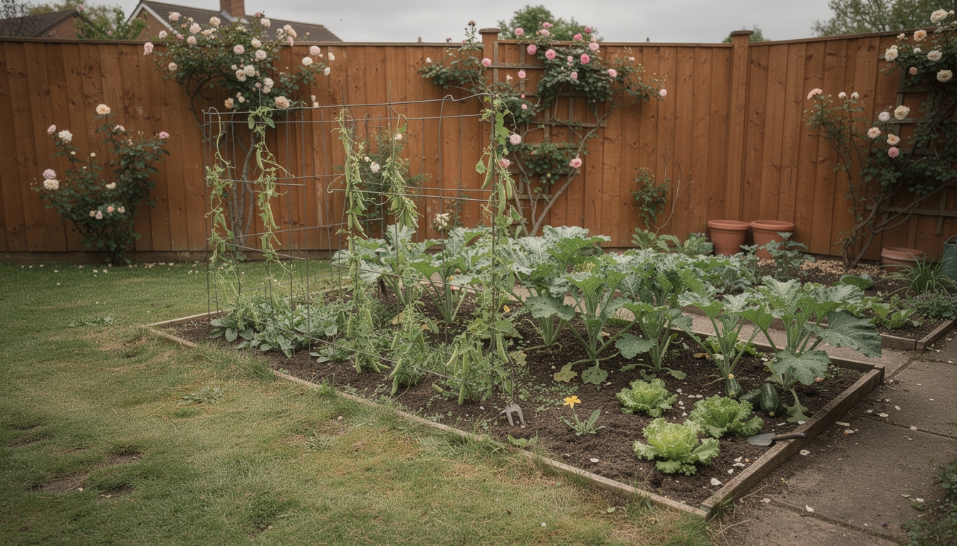 Productive vegetable patch in a typical British back garden
